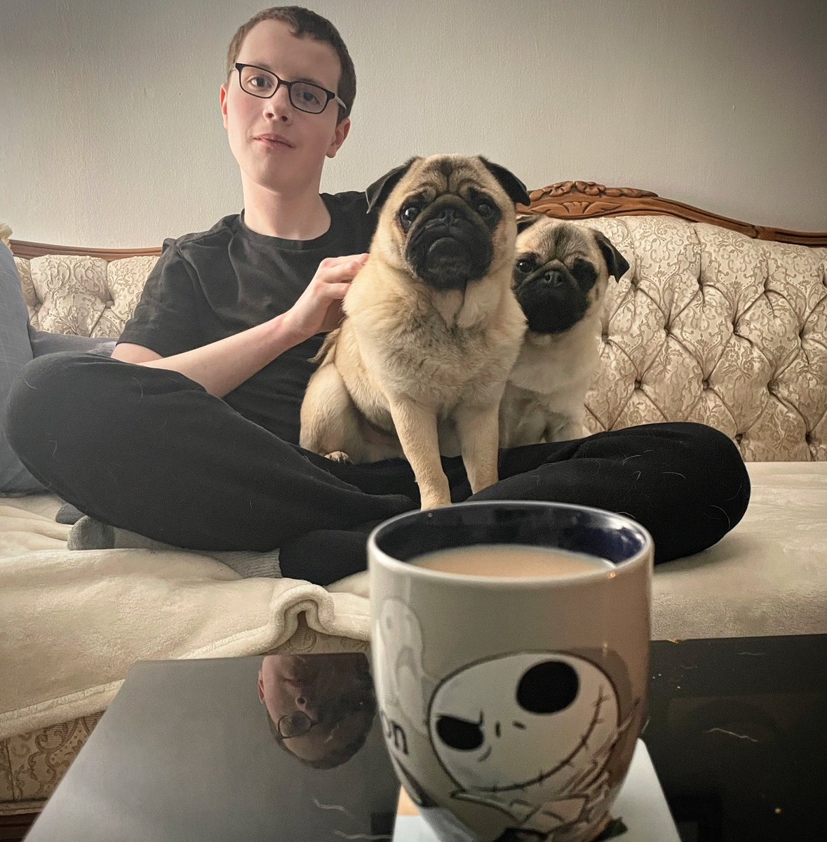 IgorPugDog's tweet photo. Portrait of Perfection. 

When our bestie Jack comes to visit we have his mug ready … Guess who he was named after? #JackSkellington ( we met at Children’s Hospital) 

#pug #therapydogs #kdnont #rarediseaseday2023 #puglove https://t.co/p3beuV1kDB