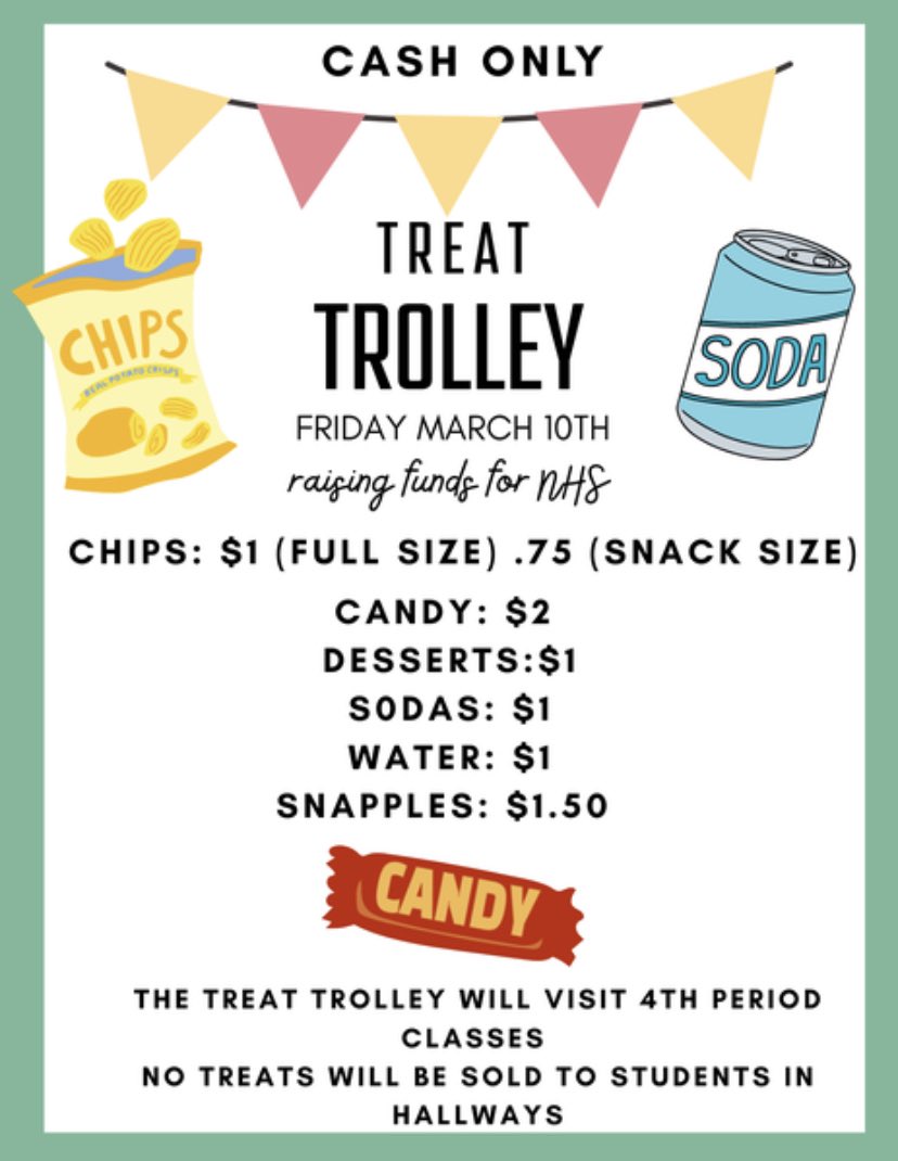 Vanguard_Nhs's tweet photo. Vanguard High Schools NHS will be having a treat trolley tomorrow March 10 during 4th period. Treats will only be sold in classes and not in the hallway. The treat trolley will only accept cash so please spread the word out!! https://t.co/zqCid13c1Z