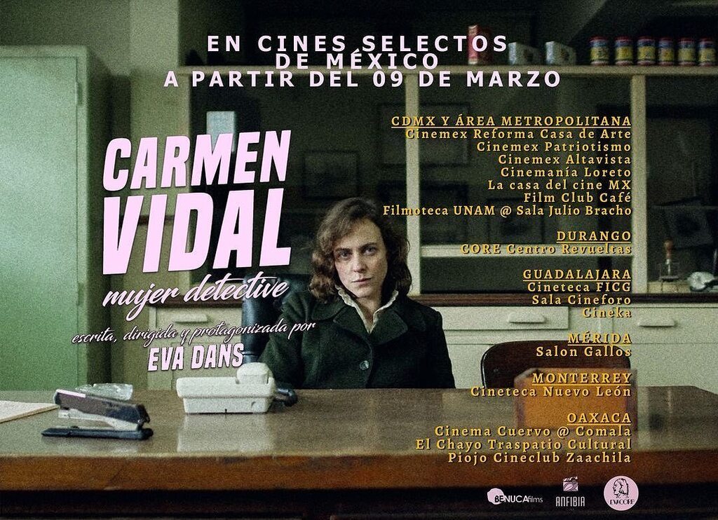 habanerofilms's tweet photo. #repost @benucafilms 

Este jueves estrenamos CARMEN VIDAL MUJER DETECTIVE, de Eva Dans @evacorps, en cines selectos de México.

¡Y gran noticia, se ha sumado la @filmotecaunam al estreno! #CarmenVidal estará en la Sala Julio Bracho y posteriormente en e… https://t.co/7SrIBJa4mz https://t.co/CQcahtOlkz