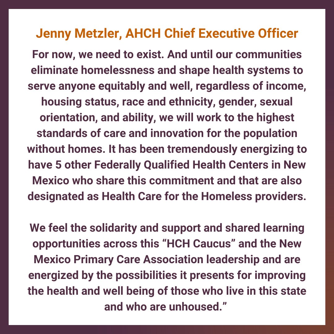 ABQHCH's tweet photo. Holding a vision to live in a world that is just and without homelessness, AHCH CEO, Jenny Metzler reflects on person-centered health care.
#EndHomelessness https://t.co/HLAxrjtCeu
