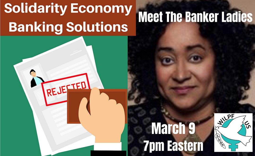 Happening Now! 

REGISTER: 
tinyurl.com/MeetTheBankerL…
This zoom is open to the public and features solutions to issues of 'banking while Black' or racism in denying loans to people of color by creating banking cooperatives 
#wilpf #wilpfus #WomenMoneyDemocracy