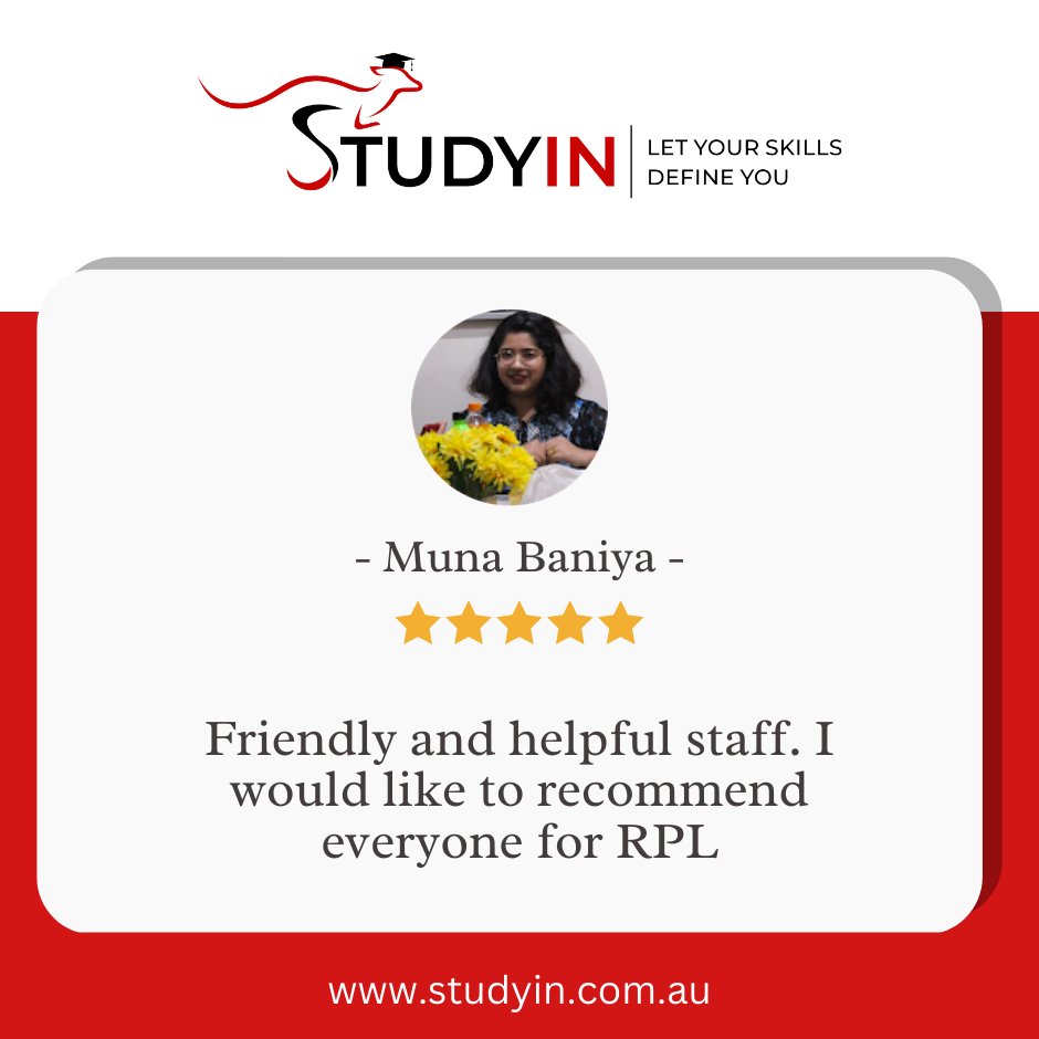 studyinptyltd's tweet photo. Feeling grateful for our amazing clients like Muna Baniya who shared their experience with us! Thank you for trusting us and allowing us to be a part of your journey. 🙌

#CustomerTestimonial #HappyCustomers #Grateful #RPL #Educationconsultancy #Australia #careerdevelopment https://t.co/1zEr3aQFPB