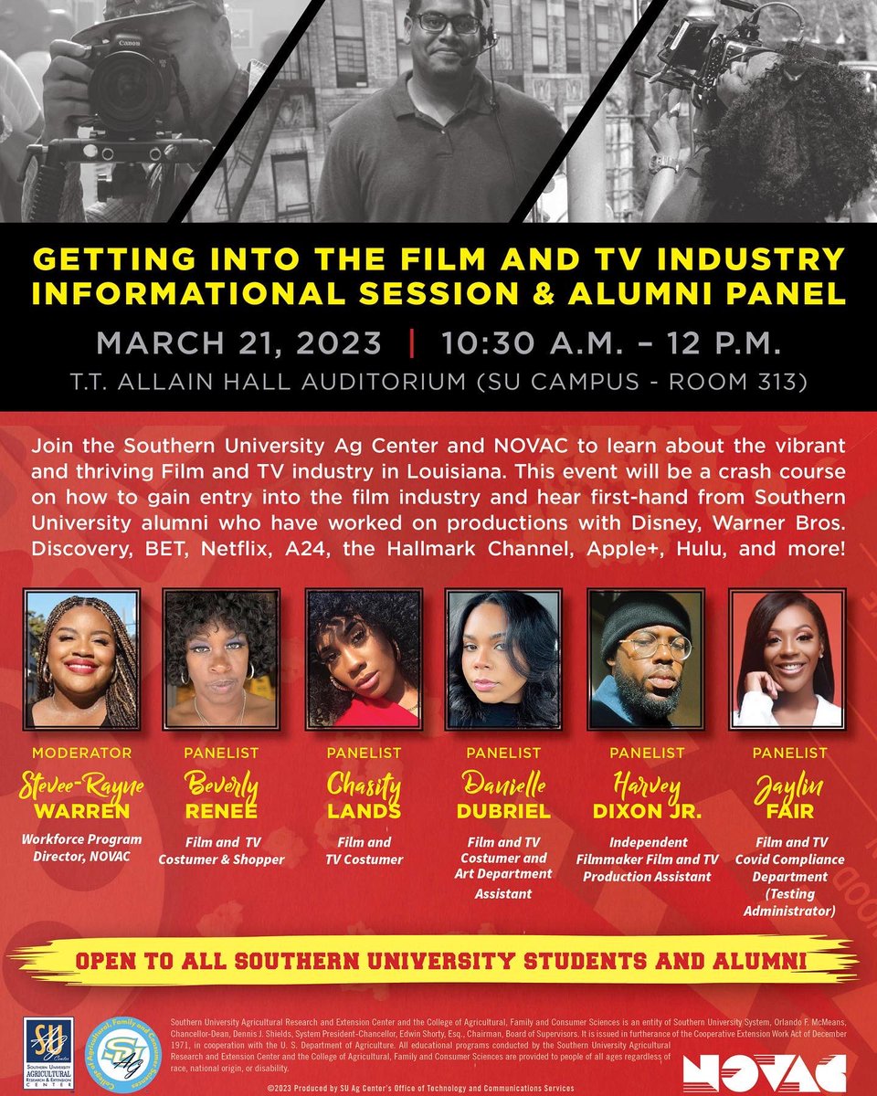 steveerayne's tweet photo. @SouthernU_BR students &amp; alumni interested in learning about pathways into the Film &amp; Tv industry - this is where you want to be! 💙🎬💛

Super excited to share resources &amp; to commune with fellow  @novacvideo / Southern University alum! 

#SuAgWeek #louisiana #HBCU #FilmandTv https://t.co/AokRFKziJZ