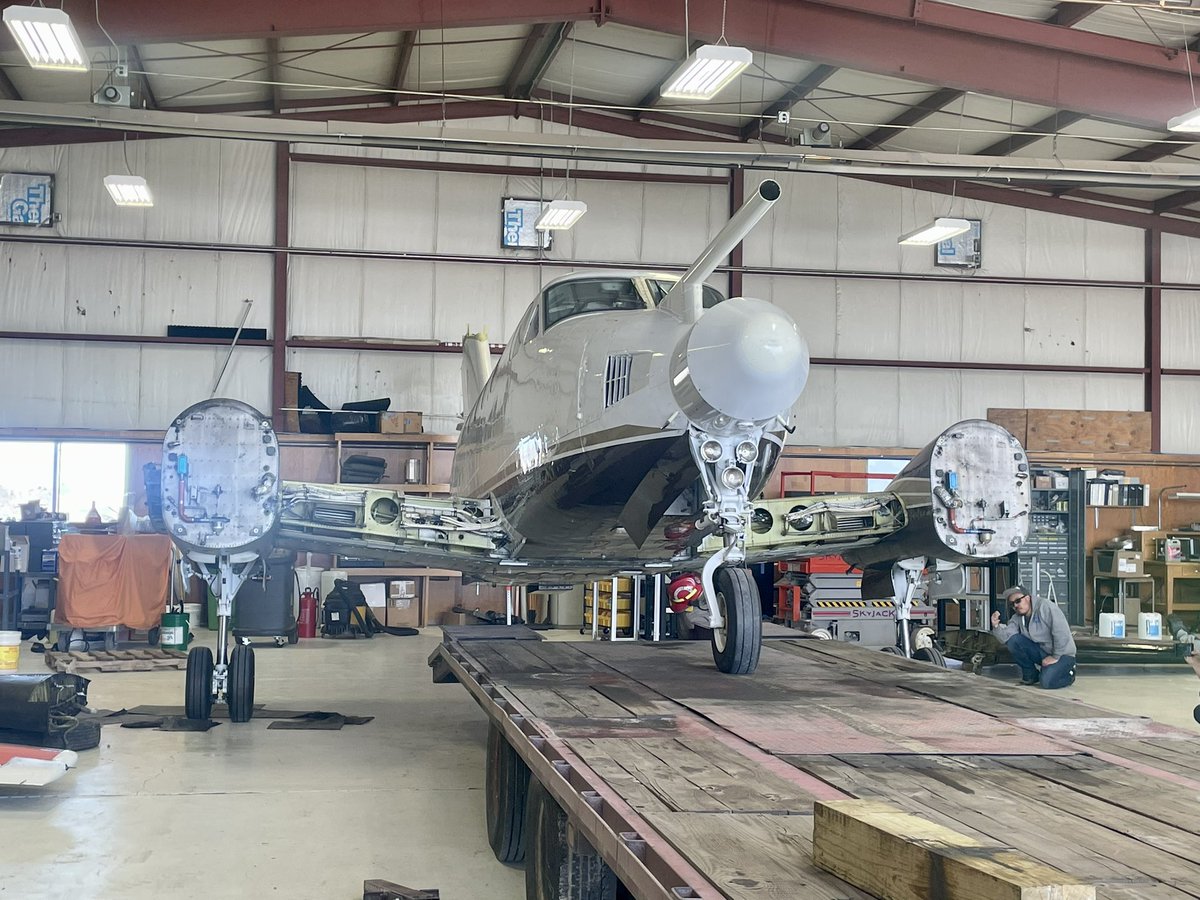 Codagras's tweet photo. It was a bittersweet day today at the UW Flight Research Center. N2UW, operational since 1977, was cut into pieces and loaded onto a trailer to be carried away. This begins a new chapter with the Next Gen King Air to arrive later this year. https://t.co/R8BgtQKSfc