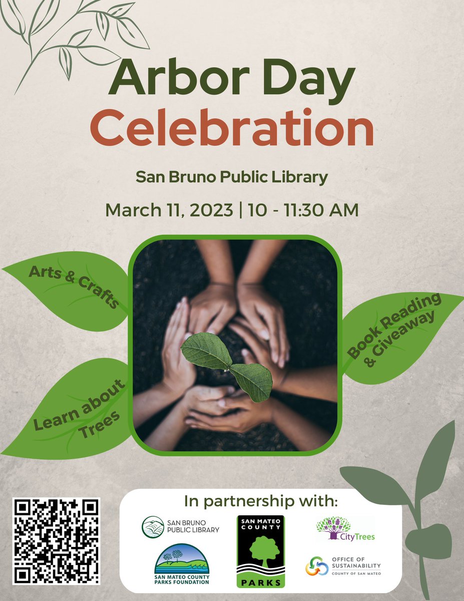 📢IMPORTANT UPDATE📢 
<a href="/SMCParks/">San Mateo County Parks</a> Arbor Day Celebration will now be held at the San Bruno Public Library, March 11 from 10:00 - 11:30 am!

They will have a tree presentation &amp; a tree story time!

eventbrite.com/e/california-a… 

New Location: 701 Angus Ave W, San Bruno, CA 94066