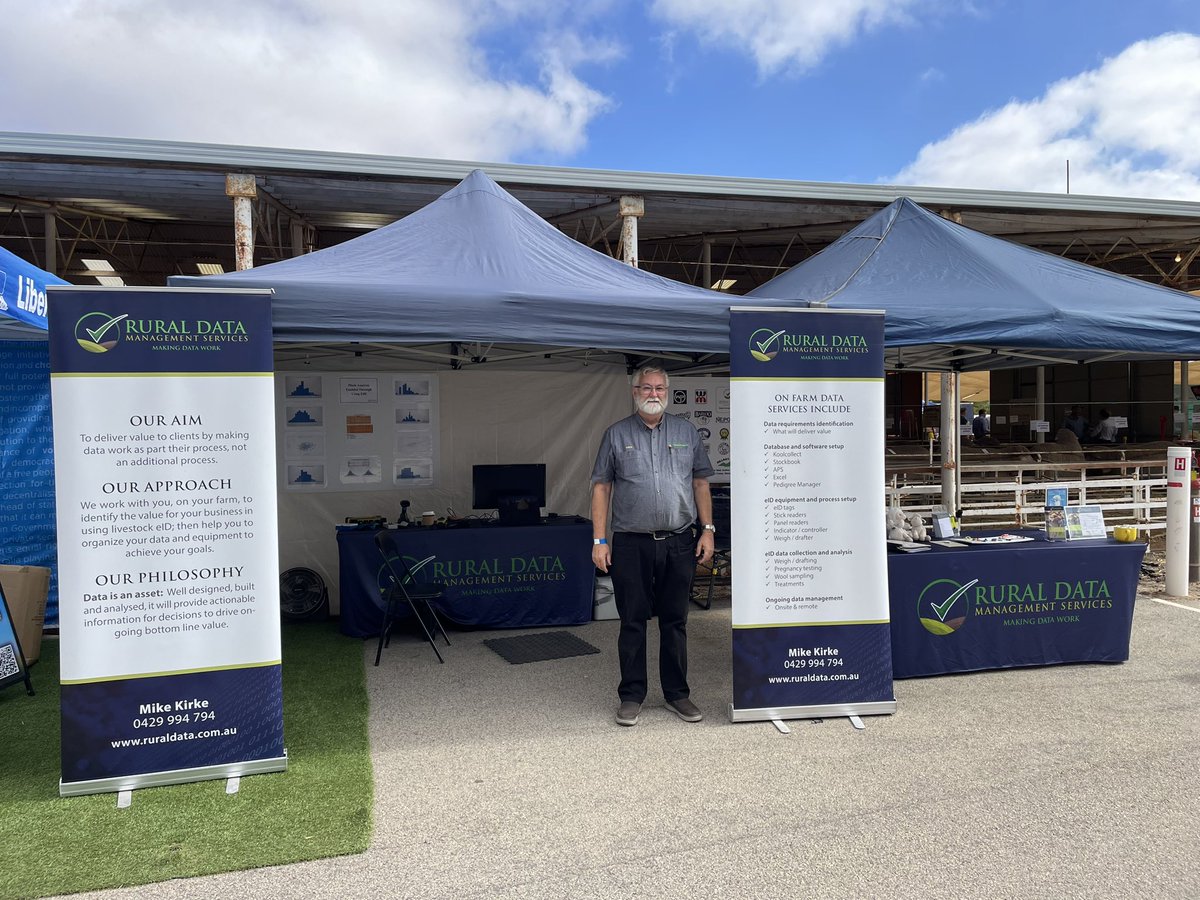 All set and ready to discuss your livestock data needs at Woolorama. Drop in and have a chat near the Merino shed