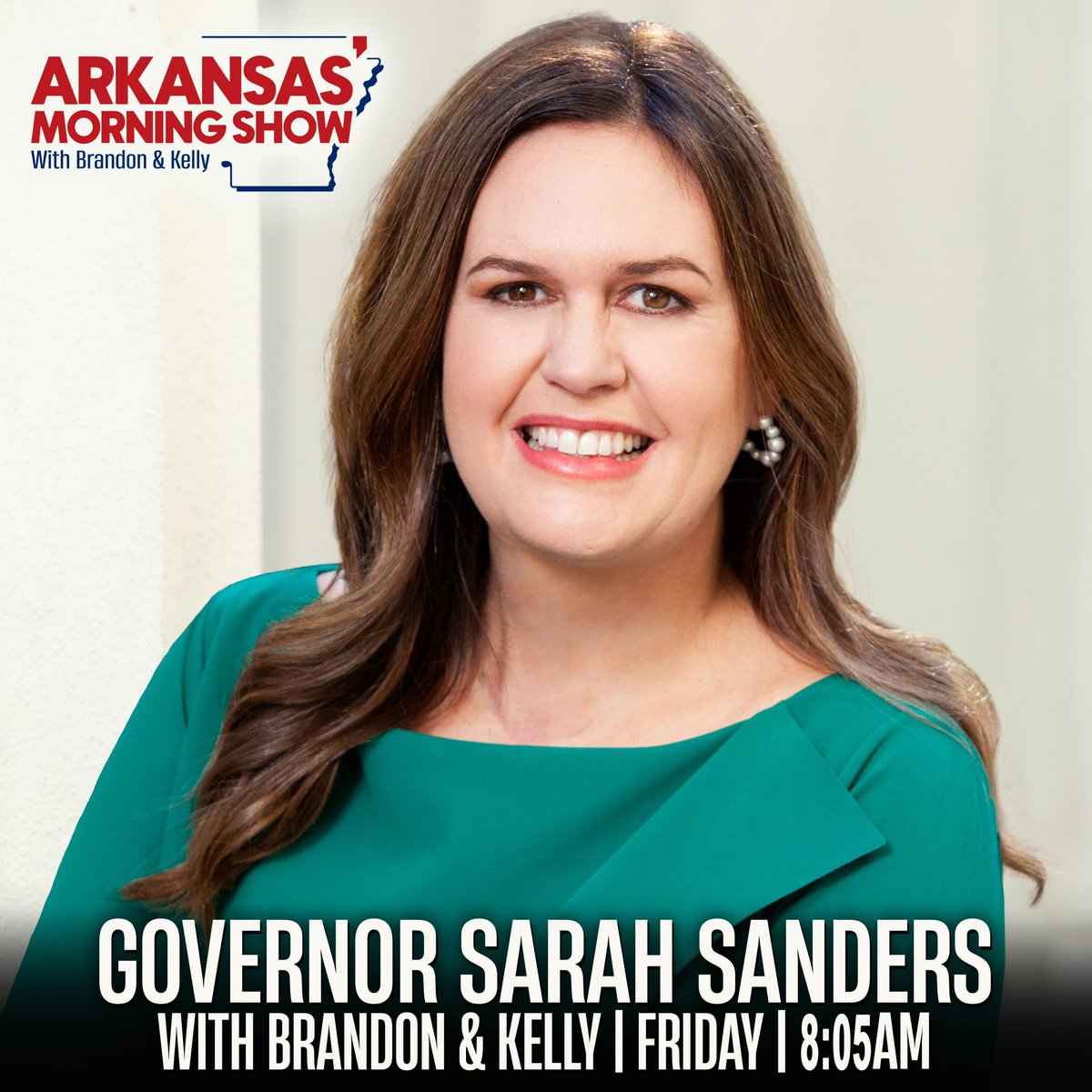 She’s making headlines across the country &amp; tomorrow she joins Brandon &amp; Kelly! Governor Sarah Sanders will be on Arkansas’ Morning Show at 8:05AM. Listen live on your local station: 107.9 KFIN, River Country 102.3 KCJC, Country 97.3, or 106.9 KXFE. Listen later on the podcast!