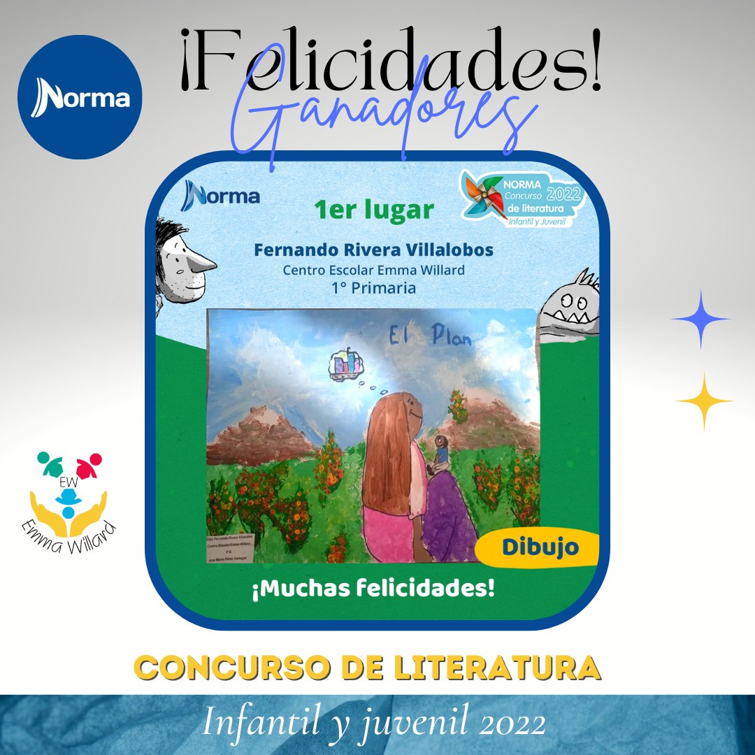 CE_Emma_Willard's tweet photo. Con mucho orgullo les compartimos que en el reciente “Concurso nacional de Literatura infantil y juvenil 2022” organizado por la #EditorialNorma, en su 16° edición, tres de nuestros alumnos de #primaria resultaron ganadores del primer lugar en su categoría. ¡Felicidades! #ceew https://t.co/g13P5W8gch