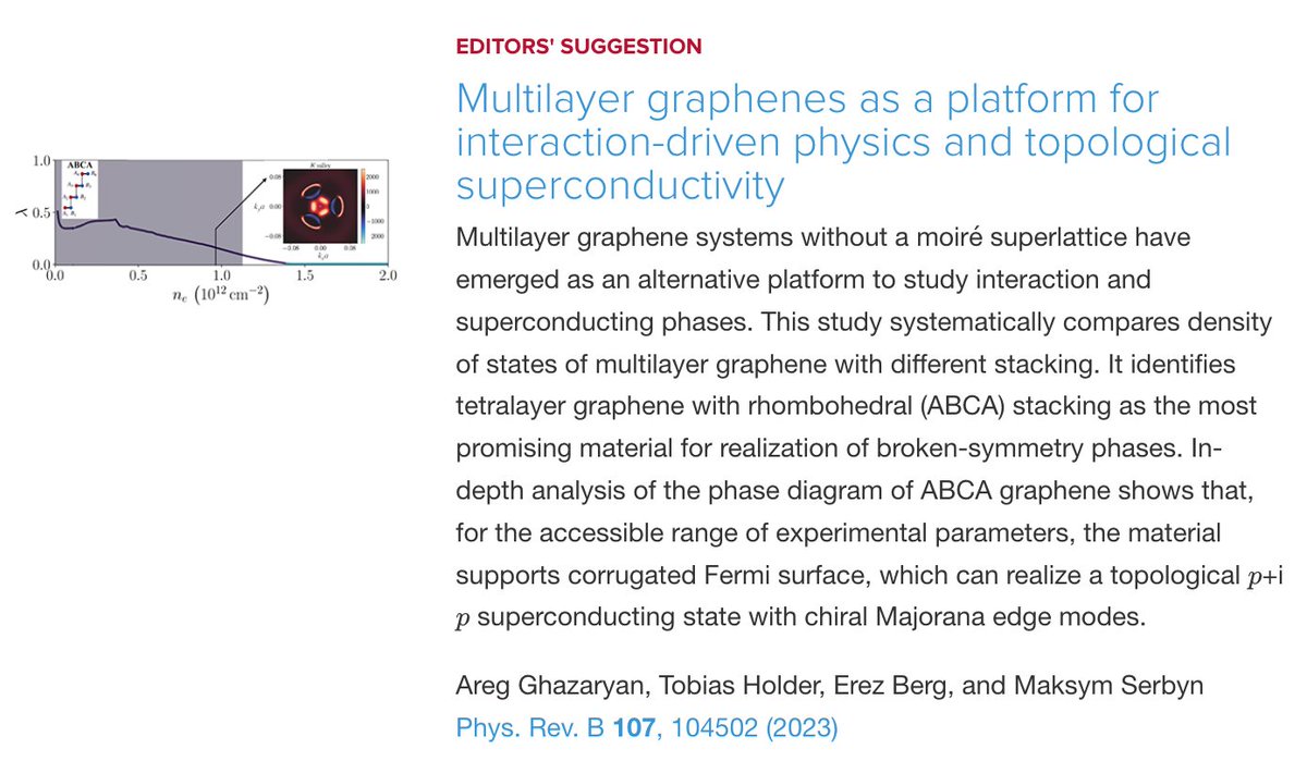 PhysRevB's tweet image. PRB Editors&apos; Suggestion: #Multilayer graphenes as a platform for interaction-driven physics and #topological #superconductivity

A. Ghazaryan, T. Holder et al.,
Phys. Rev. B 107, 104502

➡️ go.aps.org/3mAbFcY

#physics #condmat #EdSugg @APSPhysics @MaksSerbyn @ISTAustria