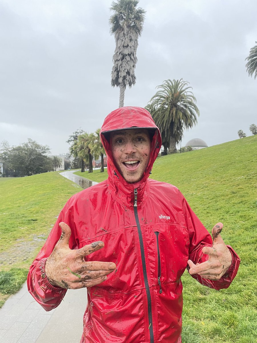 dfrideger's tweet photo. Some quality rain sledding in Dolores Park during this winter’s second atmospheric river. #SanFrancisco #atmospheric_river https://t.co/lvf5Kdtmv1