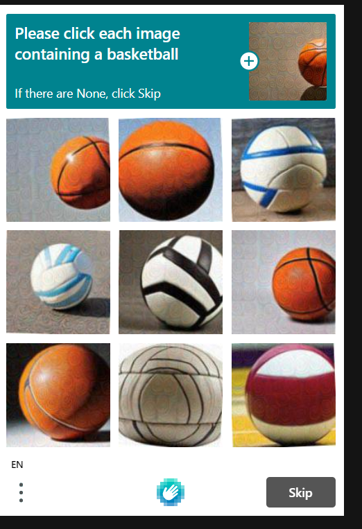 ShawnDoubleA's tweet image. This is absurd. To check if I'm a robot, they're using AI generated images and none of them look remotely like  basketballs.
Yet *I'm* the one who's wrong.