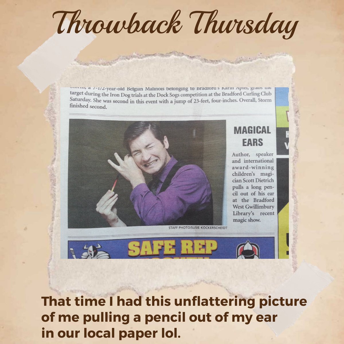 That time I had this unflattering picture of me pulling a pencil out of my ear in our local paper lol 

 #magicofscottdietrich  #magiciannearme #ilovemyjob #birthdayentertainment #birthdayentertainer #birthdaymagicshow #birthdaymagician #birthdaymagiciantoronto #childrensmagician
