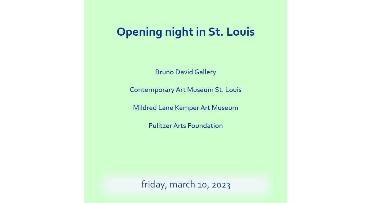 bdavidprojects's tweet image. Opening Night in St. Louis.
Bruno David Gallery reception is 6-9 pm Friday night. Free and all are welcome! More at artsy.net/partner/bruno-…
-
-
#OpeningReception #artist #BrunoDavidGallery #DowntownclaytonMO #art #SaintLouis #saintlouisartgallery #designSTL #STL #314 #stlmade