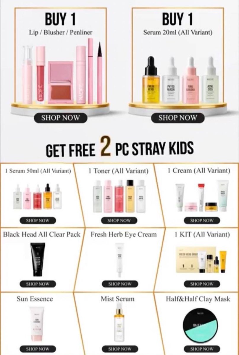 Open Sharing Product Only Nacific R18 x Stray Kids 

💸 25k - 200k | DP 50% 

✅️ Pilih shade
✅️ Gdm sharing
❌️ Pack &amp; Adm Fee
🏡 Malang

t. wts naci produk murah lip cream blusher serum liptint cream essence cushion eye palette toner clay mask black pink set kit skincare