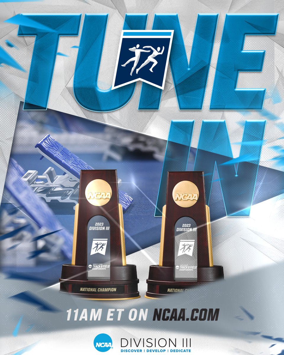 NCAADIII's tweet image. 🏆#D3tf Indoor Championships🏆

📺 on.ncaa.com/d3tflive2 (3:50 PM ET)
📊 on.ncaa.com/d323tfstats
🔗 on.ncaa.com/d3tfinfo

#D3tf | #WhyD3