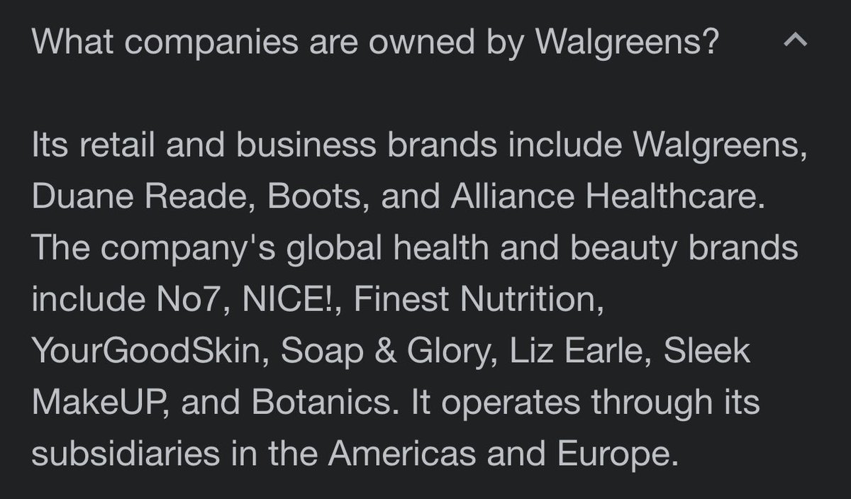 @StrictlyChristo @morgfair #BoycottWalgreens but also contact your insurance company & all major insurance companies, and request they drop @Walgreens as a provider for medications‼️ Also boycott the below 👇🏻 owned by Walgreens. Stand strong ladies.