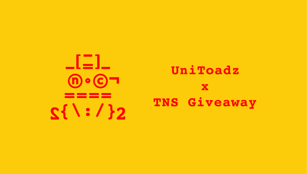 Zero Rights Media (@zerorightsmedia) on Twitter photo 🐸 UNITOADZ X TNS FLASH GIVEAWAY ⌐◨-◨
Our nounish frens at <a href="/UniToadz/">UniToadz ⌐◧-◧</a> have offered up 20 FREE ASCII toadz for a quick TNS contest!
2 Ways to Win:
1) RT & tag a few frens (10 winners)
2) Mint 1 @ 0.0069Ξ (10 winners)
Link: tinyurl.com/unitoadzmint
Deadline NOC Tomorrow--Go! 🐸 UNITOADZ X TNS FLASH GIVEAWAY ⌐◨-◨
Our nounish frens at <a href="/UniToadz/">UniToadz ⌐◧-◧</a> have offered up 20 FREE ASCII toadz for a quick TNS contest!
2 Ways to Win:
1) RT & tag a few frens (10 winners)
2) Mint 1 @ 0.0069Ξ (10 winners)
Link: tinyurl.com/unitoadzmint
Deadline NOC Tomorrow--Go!