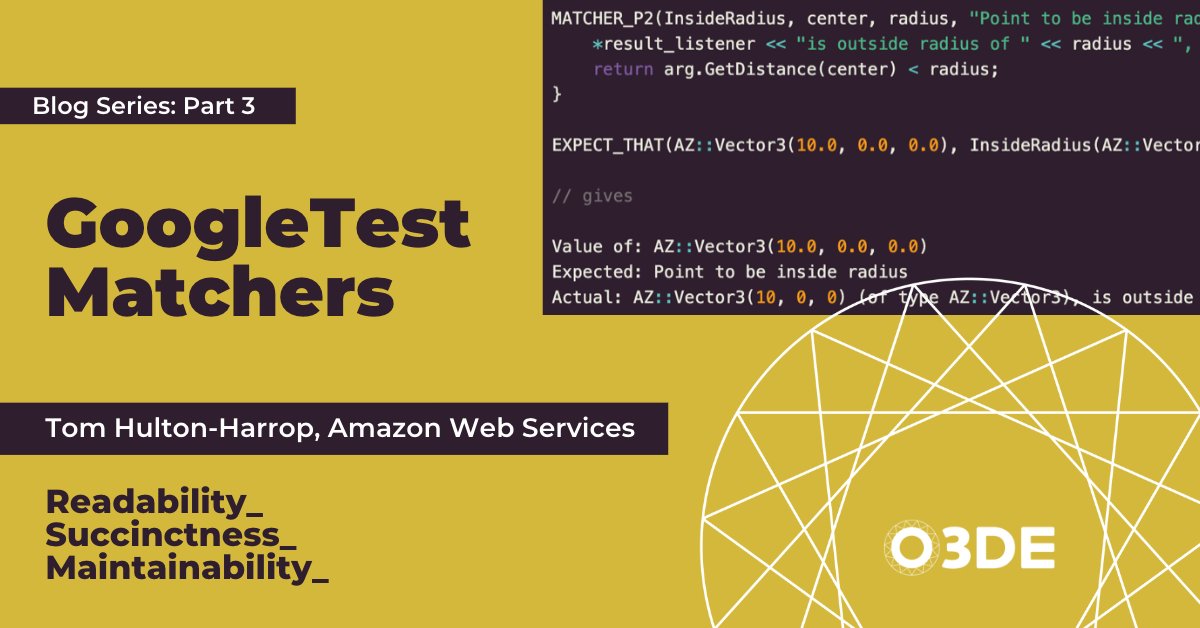 o3dengine's tweet photo. Learn how to use helpful #GoogleTest library features to improve the readability, succinctness and maintainability of tests with @awscloud's Tom Hulton-Harrop as your guide in Part 3 of this blog series: https://t.co/UjkDJdvhCU
#Developer #Coding #Programming #O3DE https://t.co/kLwp9nH6GQ