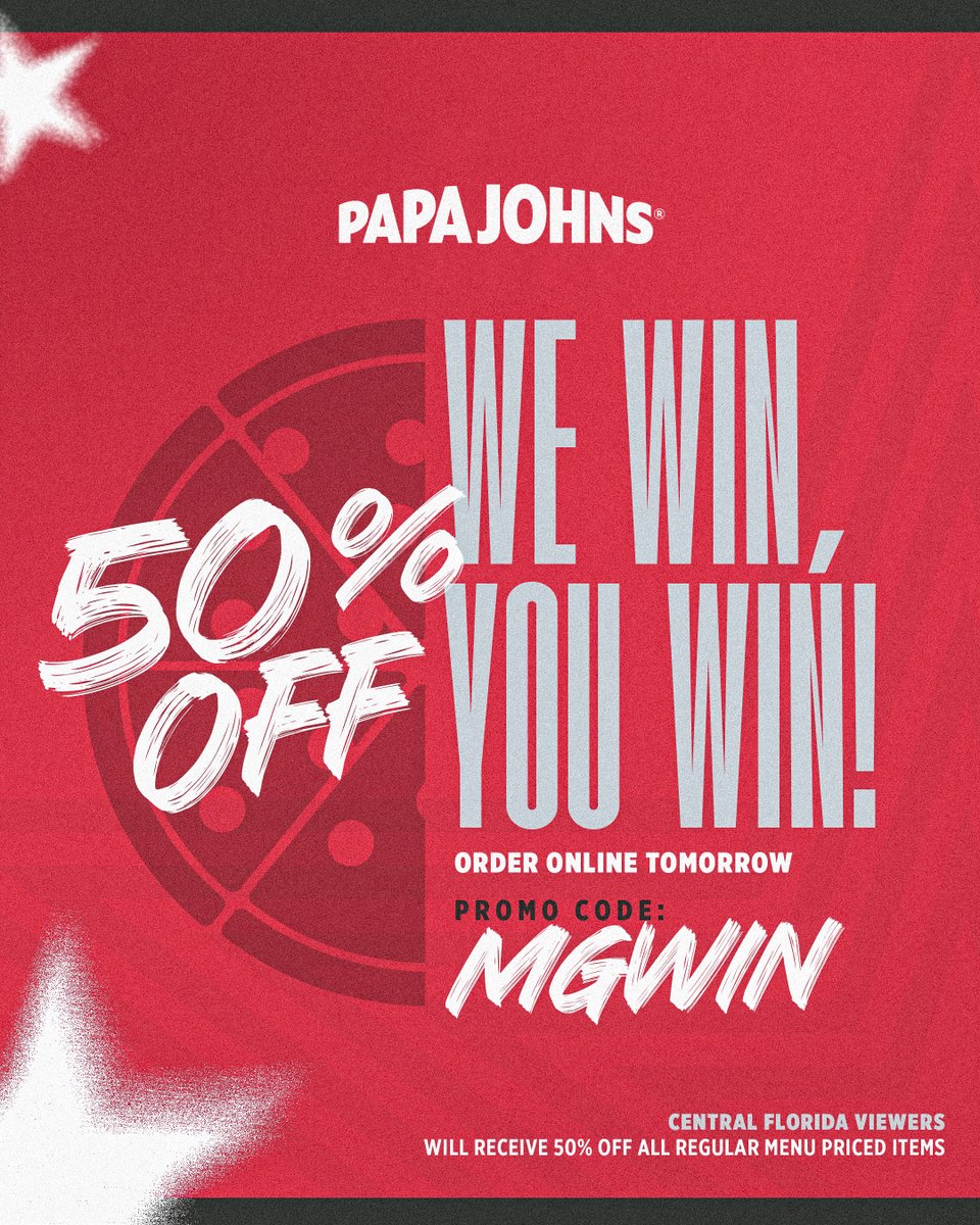 First W of the Season means........ 50% off 🍕 tomorrow on papajohns.com . You're welcome.