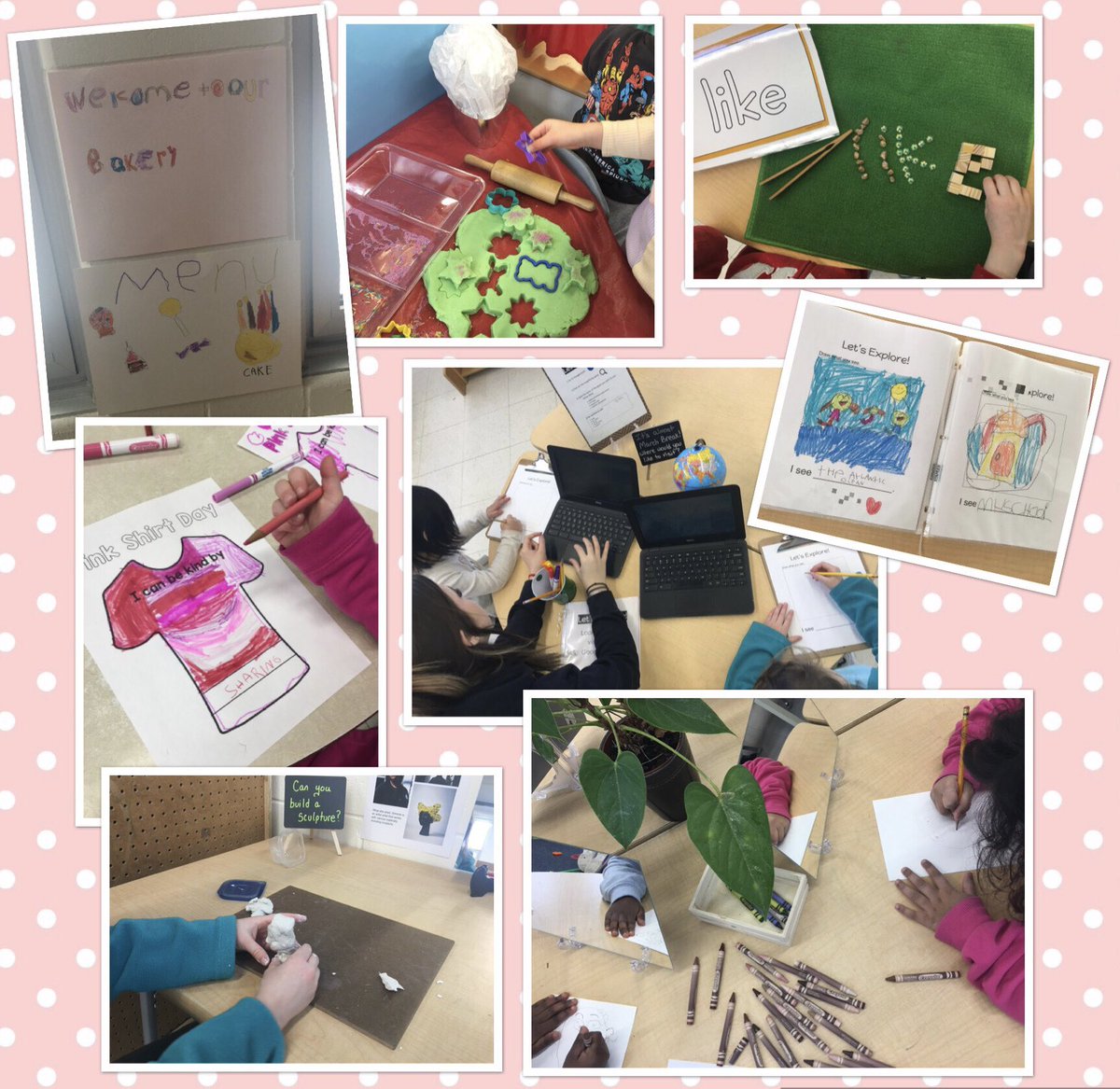 We’ve been learning so much over the past few weeks! We’re learning about 2D shapes and how they relate to 3D shapes, we’re continuing to build our literacy skills, we opened a bakery, we’re exploring the world, we made sculptures, and we’ve created some beautiful self portraits!