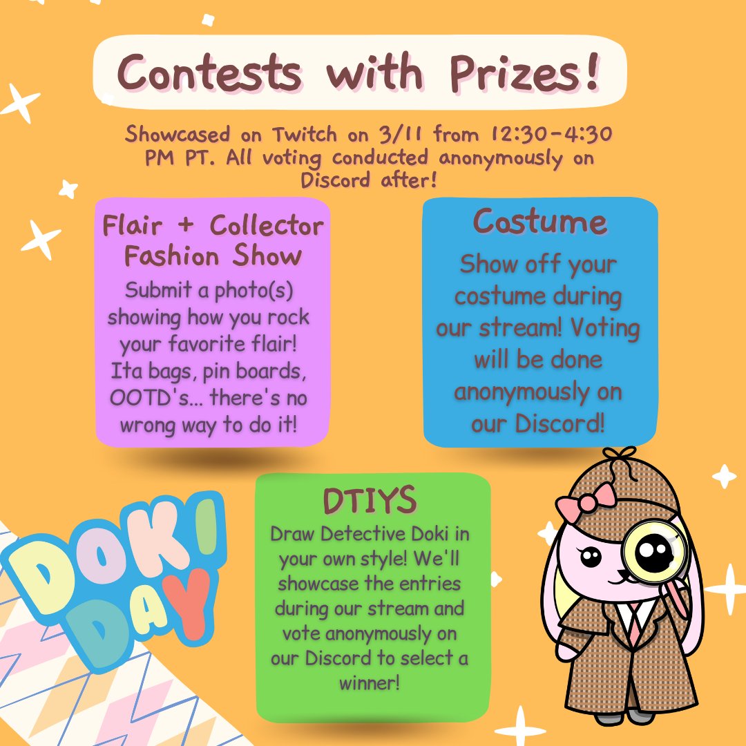 bizbazclub's tweet photo. Our virtual pop-up event is on Saturday: Doki Day! 🕵️‍♂️🐰

🙈 RT's appreciated 🙈

We have 3 fun contests happening + the deadline is tomorrow to enter. Check out the deets here: https://t.co/71hg54dkWN 

Can't wait to see what you submit!💕💕💕 https://t.co/9peFIgHyrO