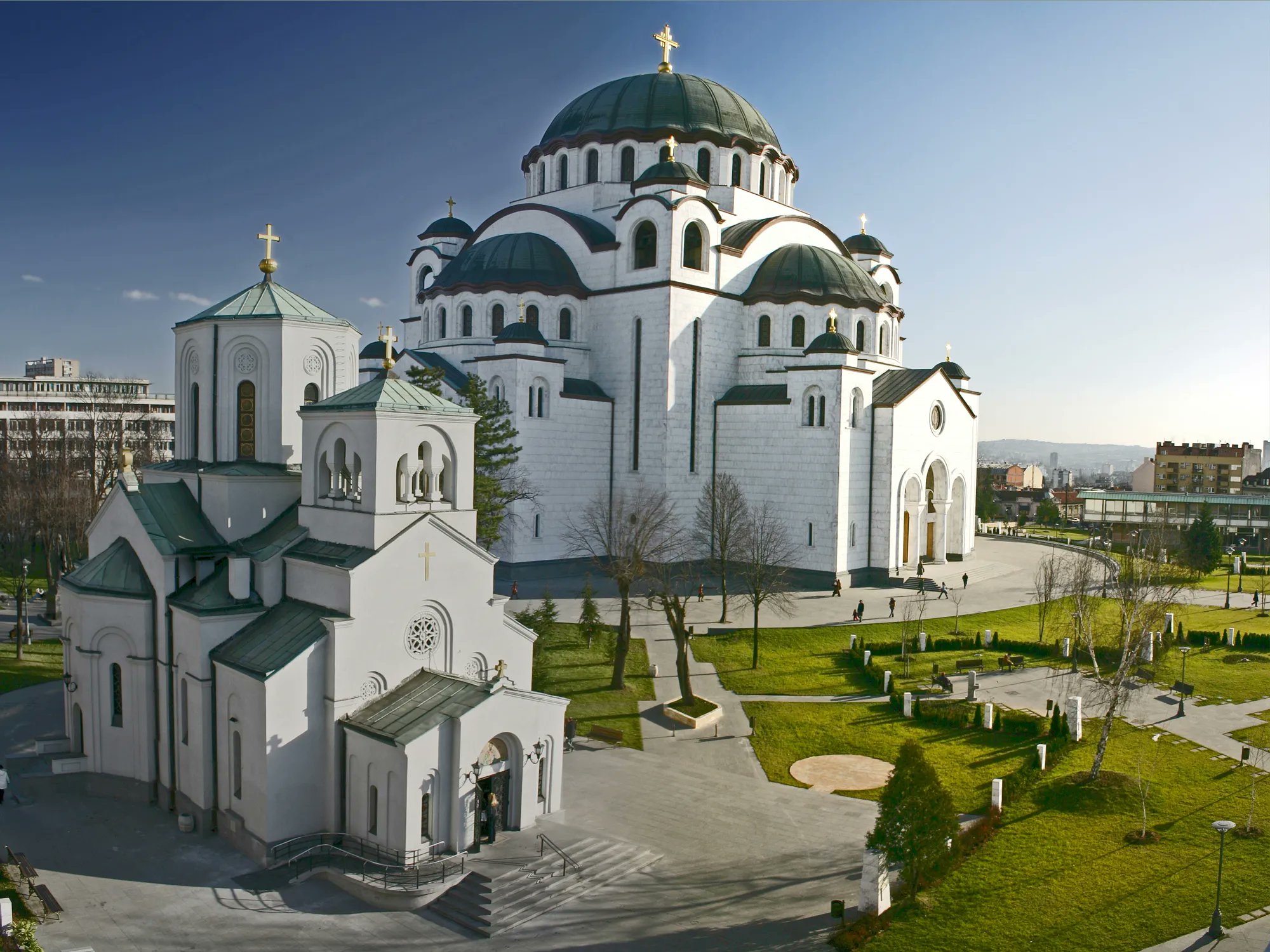The Church of St Sava has been largely completed, its exterior faced with marble and granite, though