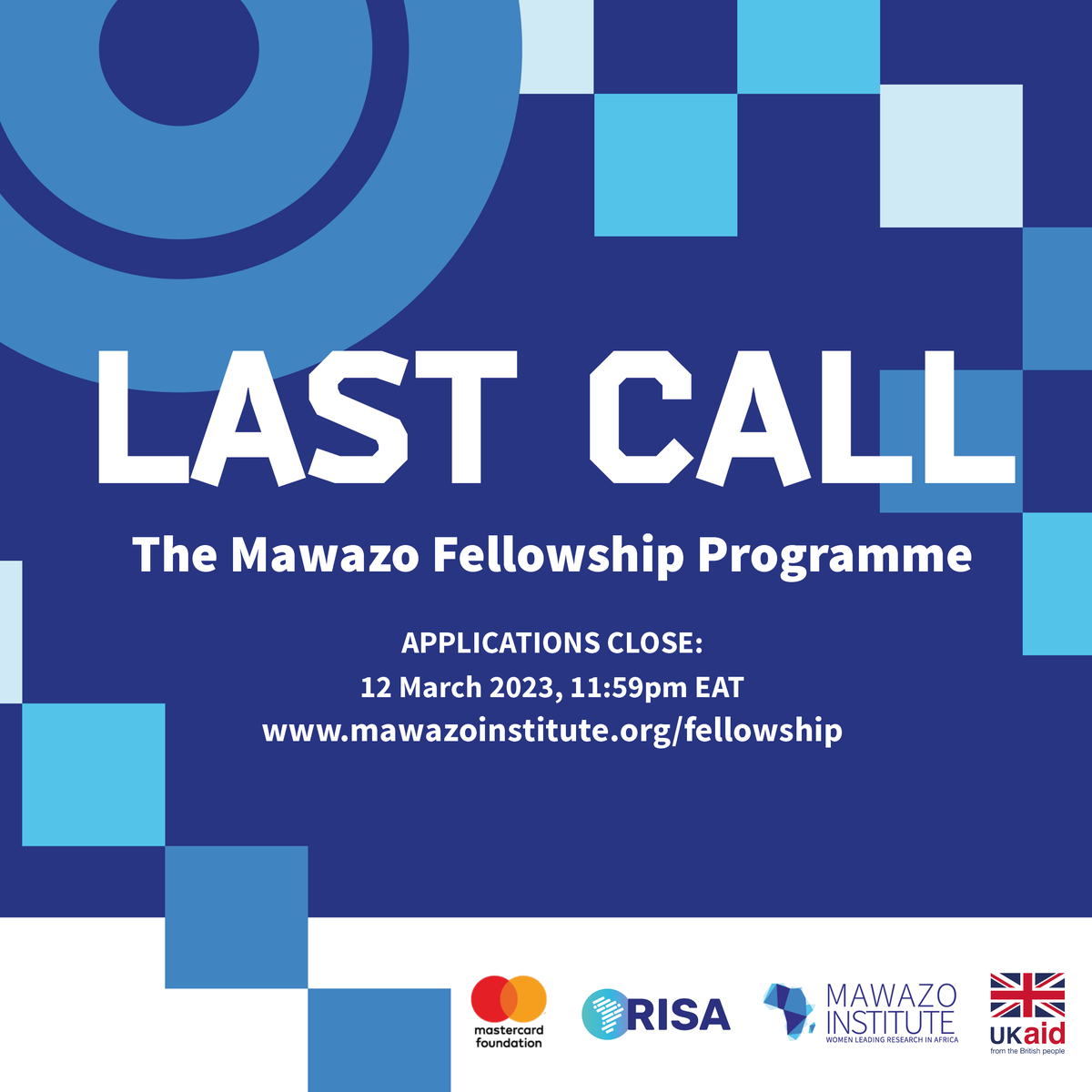 MawazoInstitute's tweet photo. Attention all African women pursuing PhDs on the continent! This is the last #Call4Applications for the #MawazoFellowshipProgramme 2023 cohort. The Call ends THIS SUNDAY at midnight. Please note, only COMPLETED applications will be reviewed. Apply here: https://t.co/YqJ9iwwFz9 https://t.co/Mdt2wJ6MVK