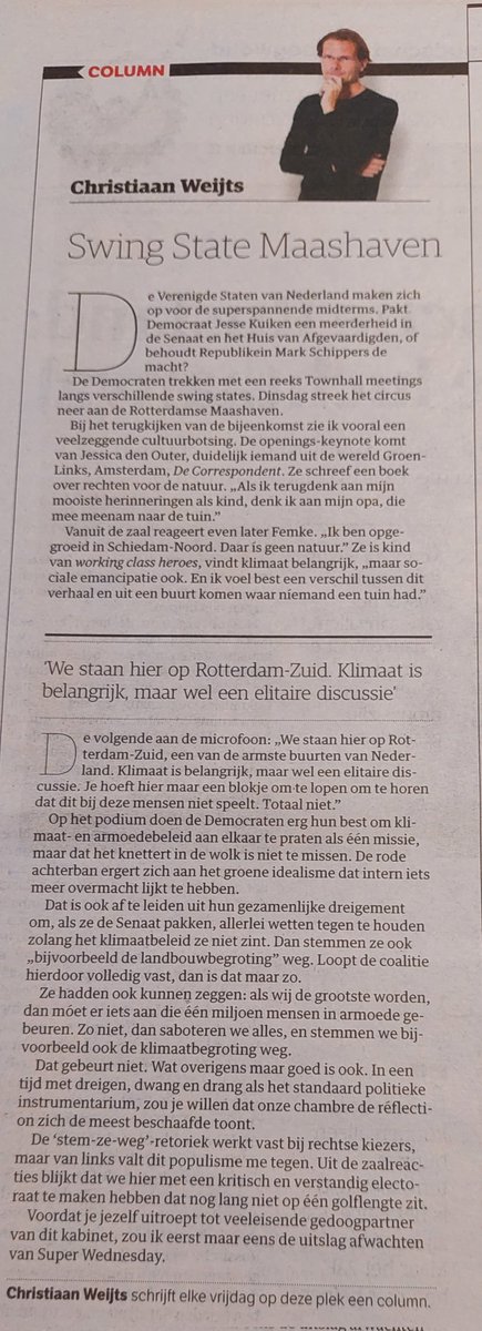 RaymondTans's tweet image. PvdA/GL: "in Rotterdam-Zuid is klimaat belangrijk, maar wel een elitaire discussie." Mooie en zeer juiste column van @chr_weijts in de @nrc