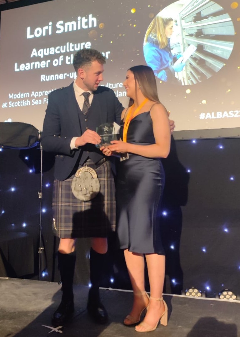 scotseafarms's tweet photo. ALBAS23 | Ending #ScotAppWeek on a high, a huge well done to our Shetland colleague Lori Smith, named Aquaculture Learner of the Year Runner Up at last night's #ALBAS23, and to category winner Craig Johnstone from #Bakkafrost 🏆

#blazingatrail #risingstars #watchthisspace https://t.co/ShrWOubvyM