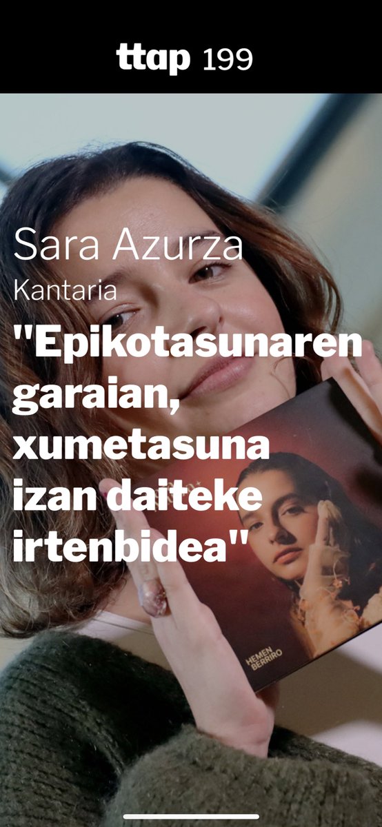 ttap aldizkaria (@ttapaldizkaria) on Twitter photo Egun on! Eskuragarri duzue gaurko #ttapaldizkaria! Ez galdu <a href="/SaraAzurza/">Sara Azurza</a>-ri <a href="/joniubeda/">Joni Ubeda</a>-k egindako elkarrizketa! Gainera, Arantxa Urretabizkaia, <a href="/sheilafeijoo/">sheila feijoo </a>, <a href="/Exprai/">Exprai</a>, Dir Dir bitxigintza, <a href="/AritzGordo/">Aritz Gordo Perez</a>, <a href="/zirauntaldea/">Ziraun</a>, <a href="/torreloizaga/">Torre Loizaga. Classic Car Museum & Venue</a> eta askoz gehiago! Egun on! Eskuragarri duzue gaurko #ttapaldizkaria! Ez galdu <a href="/SaraAzurza/">Sara Azurza</a>-ri <a href="/joniubeda/">Joni Ubeda</a>-k egindako elkarrizketa! Gainera, Arantxa Urretabizkaia, <a href="/sheilafeijoo/">sheila feijoo </a>, <a href="/Exprai/">Exprai</a>, Dir Dir bitxigintza, <a href="/AritzGordo/">Aritz Gordo Perez</a>, <a href="/zirauntaldea/">Ziraun</a>, <a href="/torreloizaga/">Torre Loizaga. Classic Car Museum & Venue</a> eta askoz gehiago!