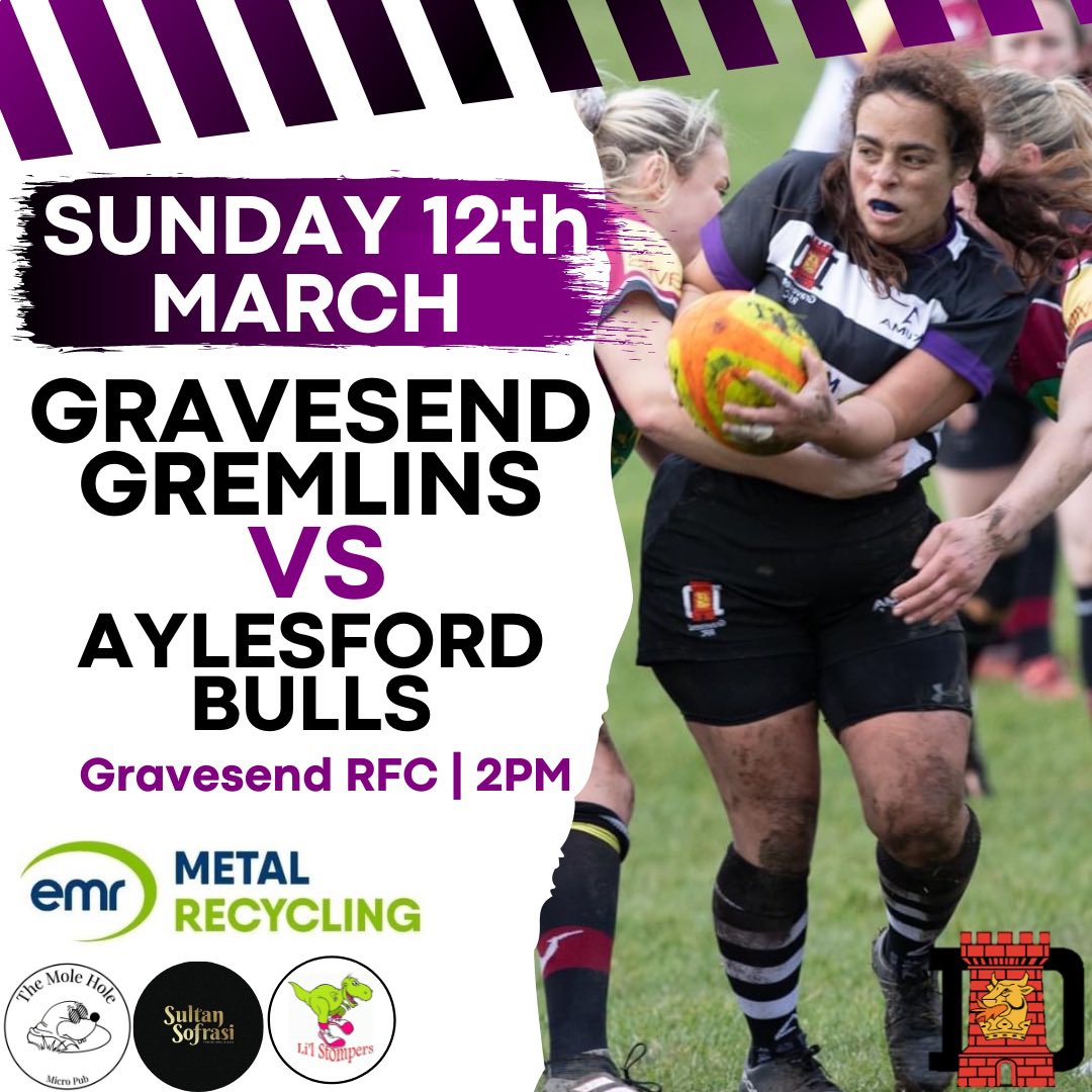 All support welcome for our penultimate home game 💜🤍🖤 📸 @Alisonp06 #gravesendgremlins #NC2SOUTHEAST #kentrugby #womensrugbykent #womensrugby #womensrugbyteam #womeninrugby #loverugby #tryandstopus #gravesendladiesrugby #ladiesrugby #ladiesrugbyteam