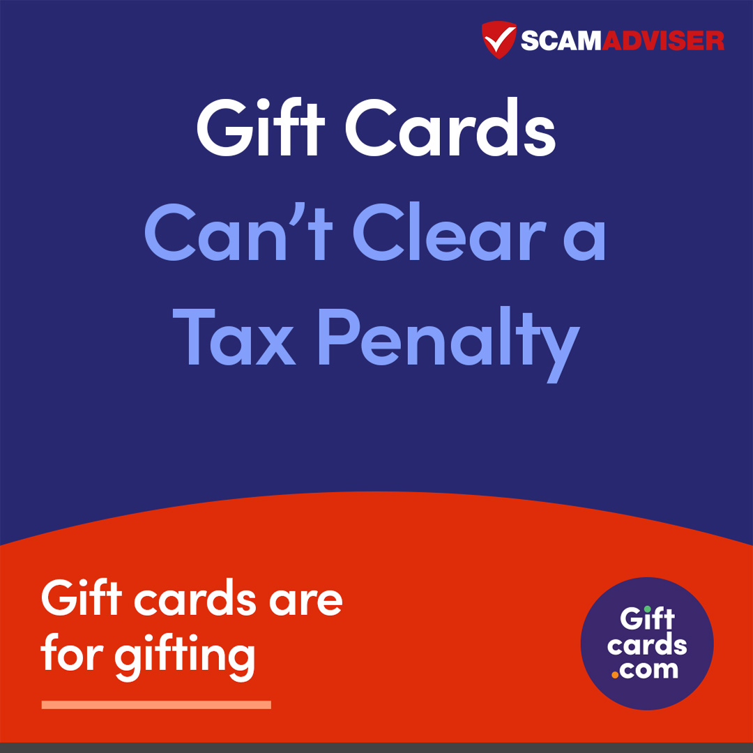 scamadviser's tweet photo. Gift cards are for gifting! Anyone who asks you to clear a tax penalty using gift cards may be trying to scam you: https://t.co/Yb8yW4e3cW
#ScamAdviserTips #GiftCard #PaymentScam #GiftCardScam #OnlineScam #Scam https://t.co/6TUElCAU5z