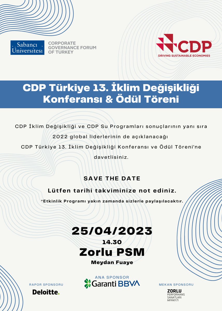 13. CDP Türkiye İklim Konferansı &amp; Ödül Töreni 25 Nisan Zorlu PSM'de!