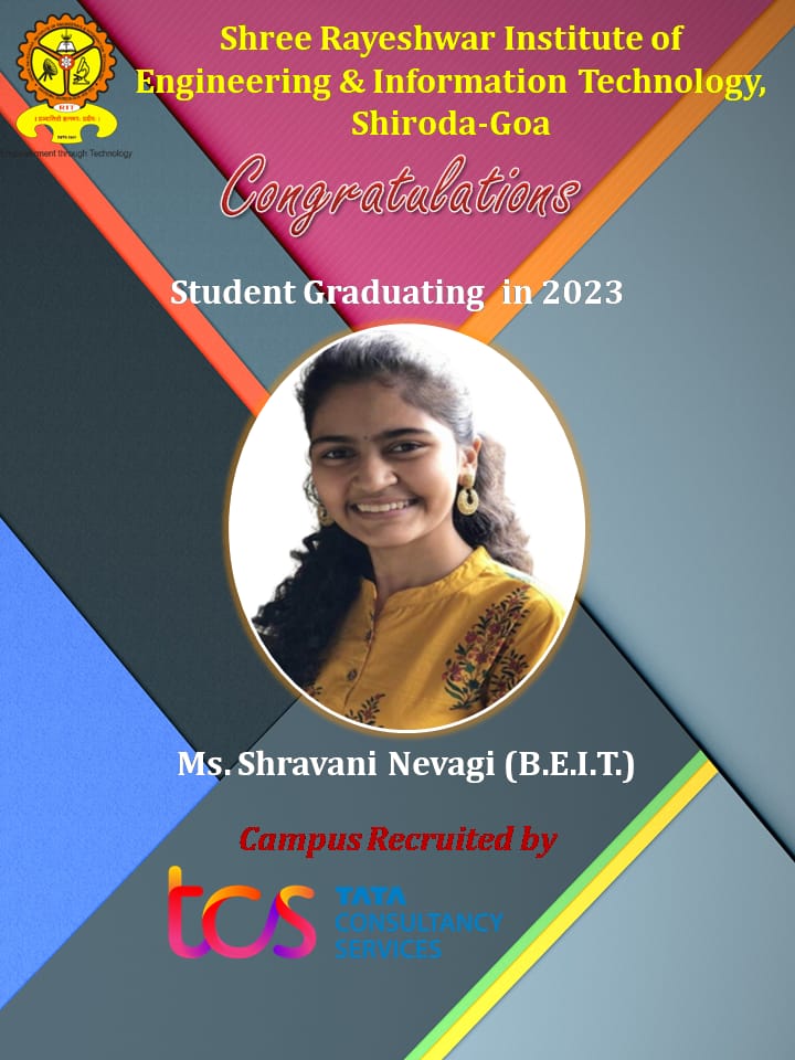 Congratulations to Ms. Shravani Nevgi, our final year Information Technology engineering student for being campus recruited by TCS.

TCS is a leading global services company, headquartered in Mumbai. 
  #ProudRITians 
#campusplacements