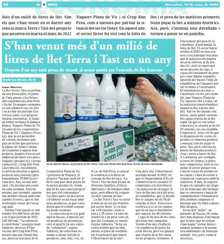 I després d’un any les xifres parlen de proximitat i en tots els sentits. Una llet de casa <a href="/vaquersplanavic/">Vaquers Plana de Vic</a> , envasada a casa <a href="/Cacaolat/">Cacaolat</a> i comercialitzada a casa <a href="/bonpreuesclat/">Supermercats Bonpreu i Esclat</a> . Gràcies als consumidors que heu fet possible aquest petit miracle en què ningú creia. Entre tots, TOT!