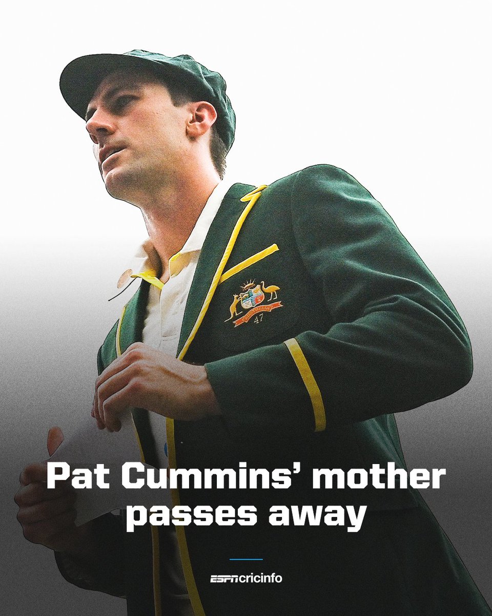 cricinfo's tweet photo. Pat Cummins' mother Maria Cummins has passed away overnight

Australian players will wear black armbands against India today

Condolences to you and your family, @patcummins30 https://t.co/aZ2ovNfHsF