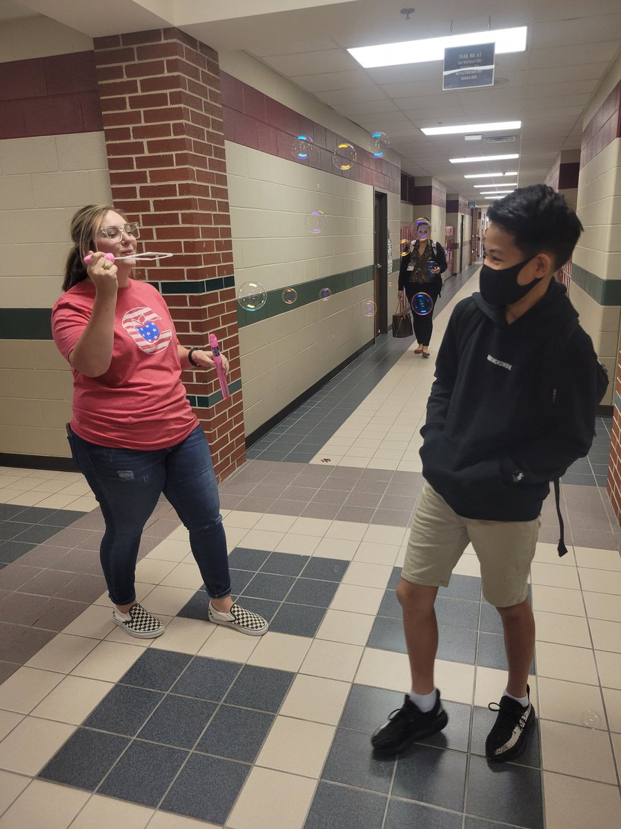 Bubbles! Who doesn't love being welcomed to school by your teacher blowing bubbles in the hallway. So much fun <a href="/CryarCISD/">Cryar Intermediate, Conroe ISD</a> <a href="/SchwarzersSquad/">Kayla McClung Schwarzer</a>  #CryarCats