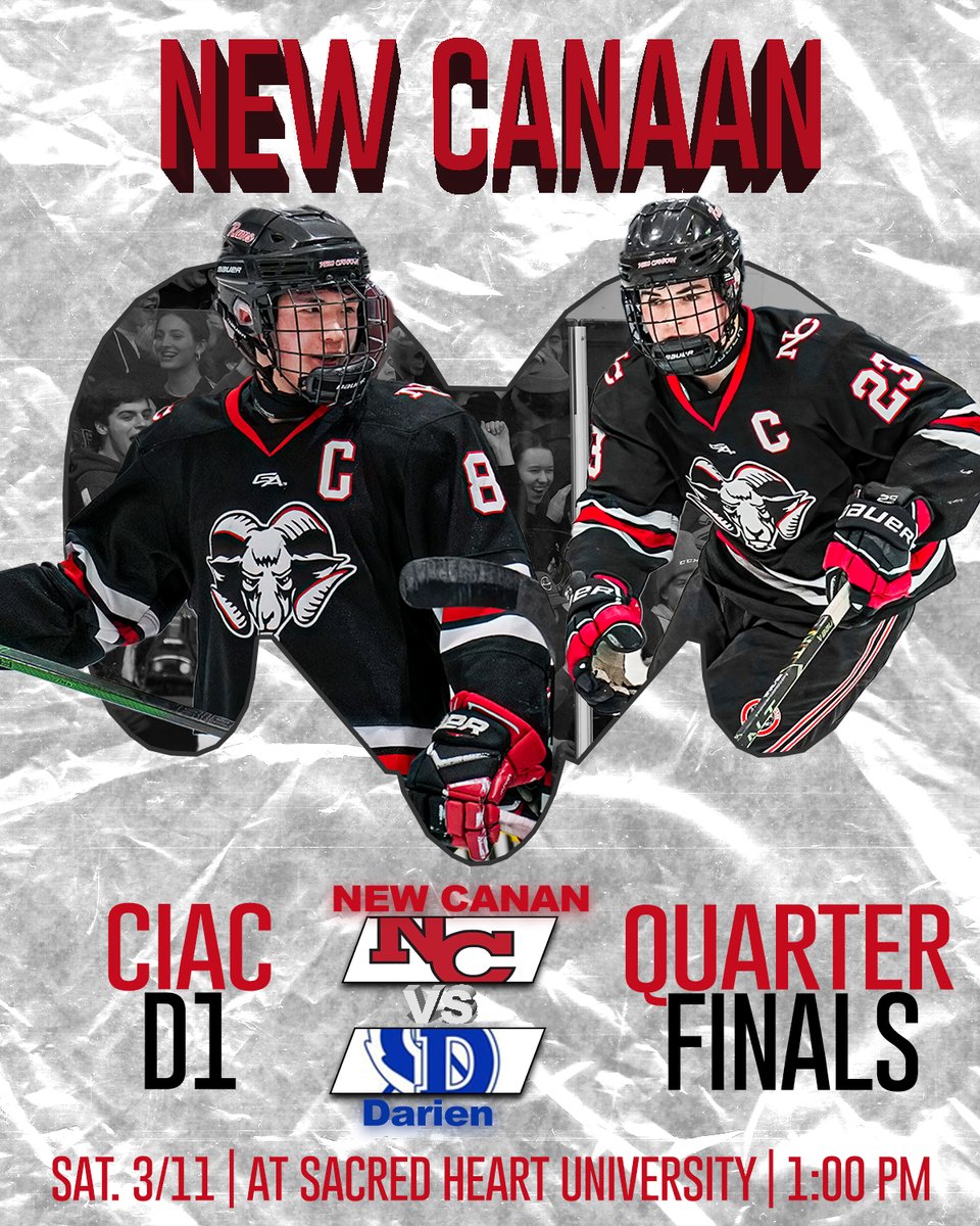 NCPuck's tweet photo. New Canaan faces off against Darien in the new Martire Family Arena at Sacred Heart University for the D1 CIAC quarter finals Saturday 3/11 1:00pm... Be there https://t.co/QaTeV1kFU3