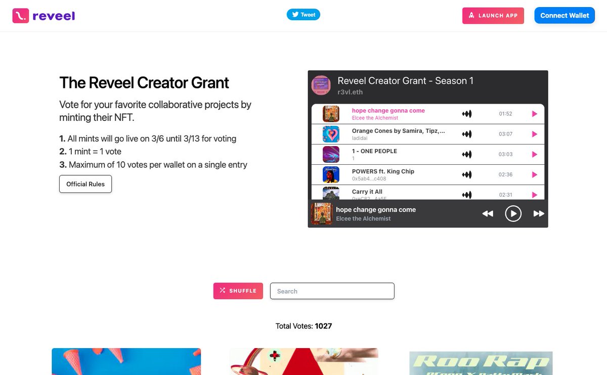 Over 1000 mints for the Reveel Creator Grant! 🤯

Capture the moment. Vote for your favorite collab. 

🗳 vote.r3vl.xyz  #RCG