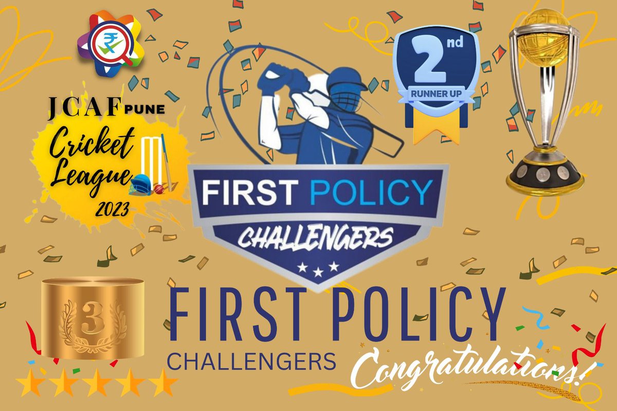 FirstPolicy_in's tweet photo. The @FirstPolicy_in Challengers #cricket team emerged as the 2nd runners-up at the #JCAF Cricket League #2023 held in #Pune. Congratulations to the team for their remarkable achievement in this highly competitive tournament!
#riskmanagement #insurance #liability #irdai #ibai https://t.co/iT8XU129AT