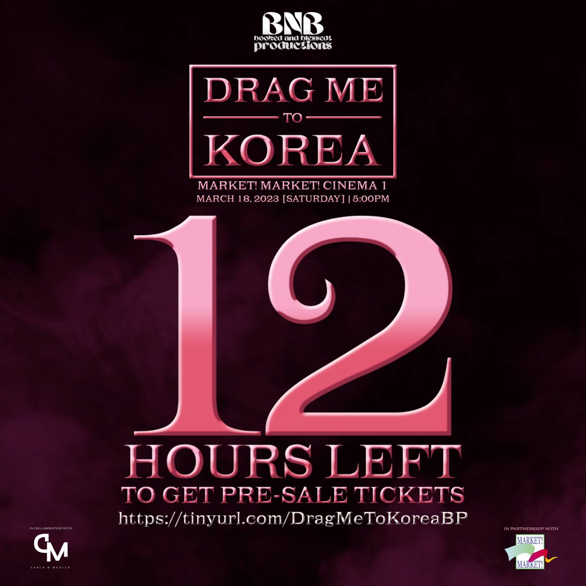 bnbtprod's tweet photo. 12 HOURS LEFT!

Buy our pre-sale tickets here before it's too late! 

https://t.co/2KmVgWYf44 https://t.co/Il2o7qmdtK