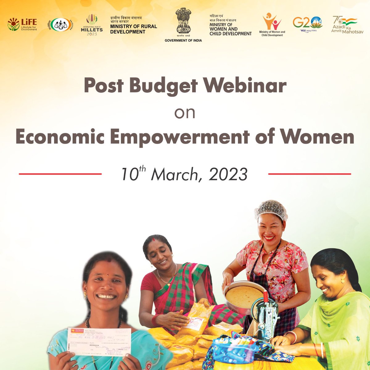 Hon'ble Prime Minister to address the inaugural session of Post Budget Webinar on 'Economic Empowerment of Women' on 10th March 2023”   
⏱ 10.00 Hrs IST  
📺 Stay tuned! webcast.gov.in/events/MTk4MQ-- 

 #NariShakti #AmritMahotsav #PostBudgetWebinar #Budget2023 #Amritkaalbudget