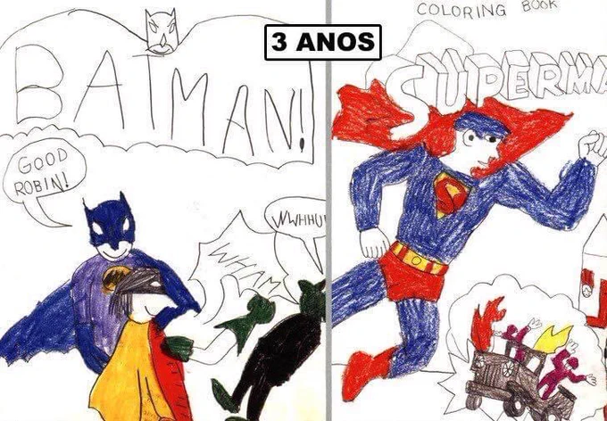 #superman #batman #drawing 3 years old and today #thenandnow #art #ComicArt #friday 