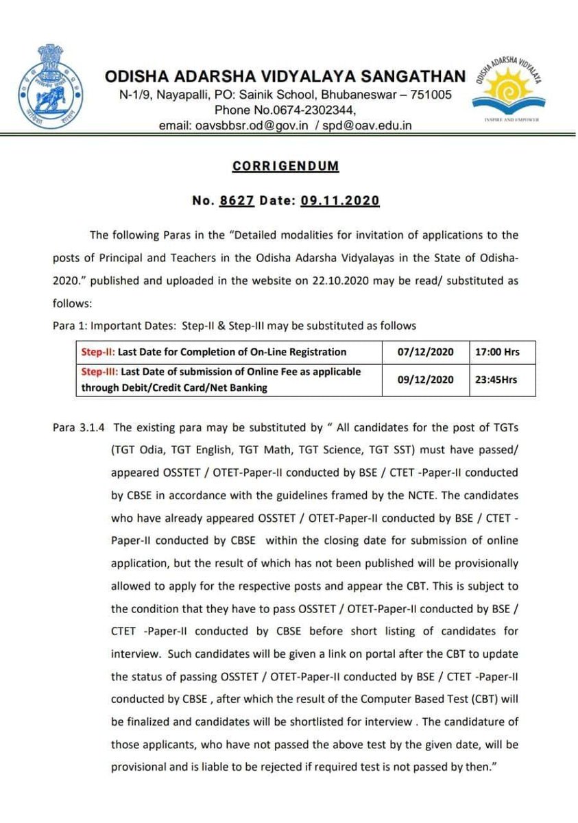EducationalIdea's tweet photo. @OAVS_Official @SMEOdisha @samirdash01  
Please allow Final year Students as well as OTET/OSSTET/CTET Appearing Students in current OAVS Recruitment.
In Last 2 Recruitments OAVS has issued such Corrigendums. So please allow them and Give a chance. 
@CMO_Odisha @pranabpdas https://t.co/MQBLrcjGop