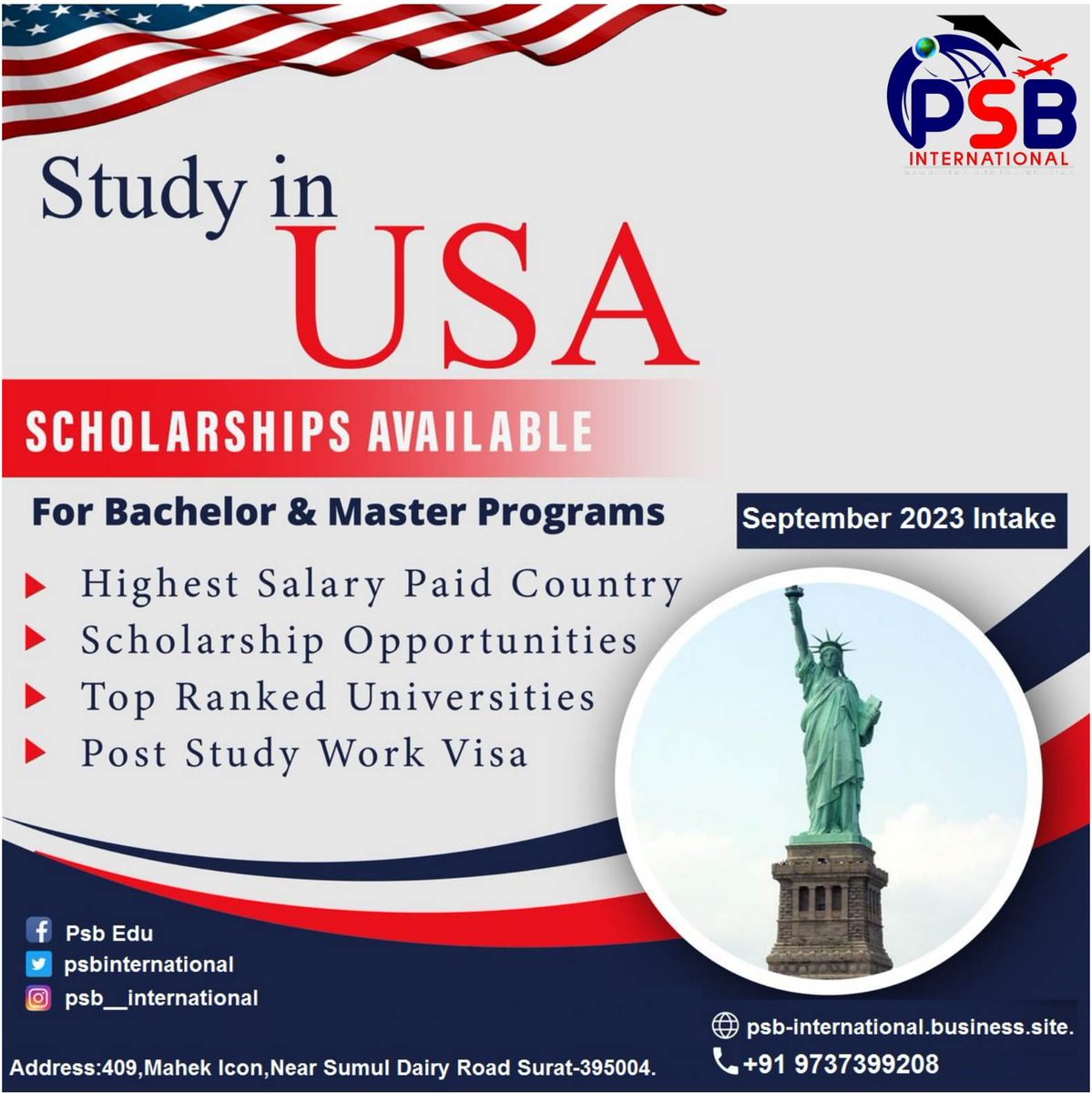 PSBInternation2's tweet image. #usa#studyinusa#
#wolrdrankinguniversities#
#GapAcceptable#NoIELTS#
#america#workafterstudy#
#intakeseptember2023#
#psbinternational#