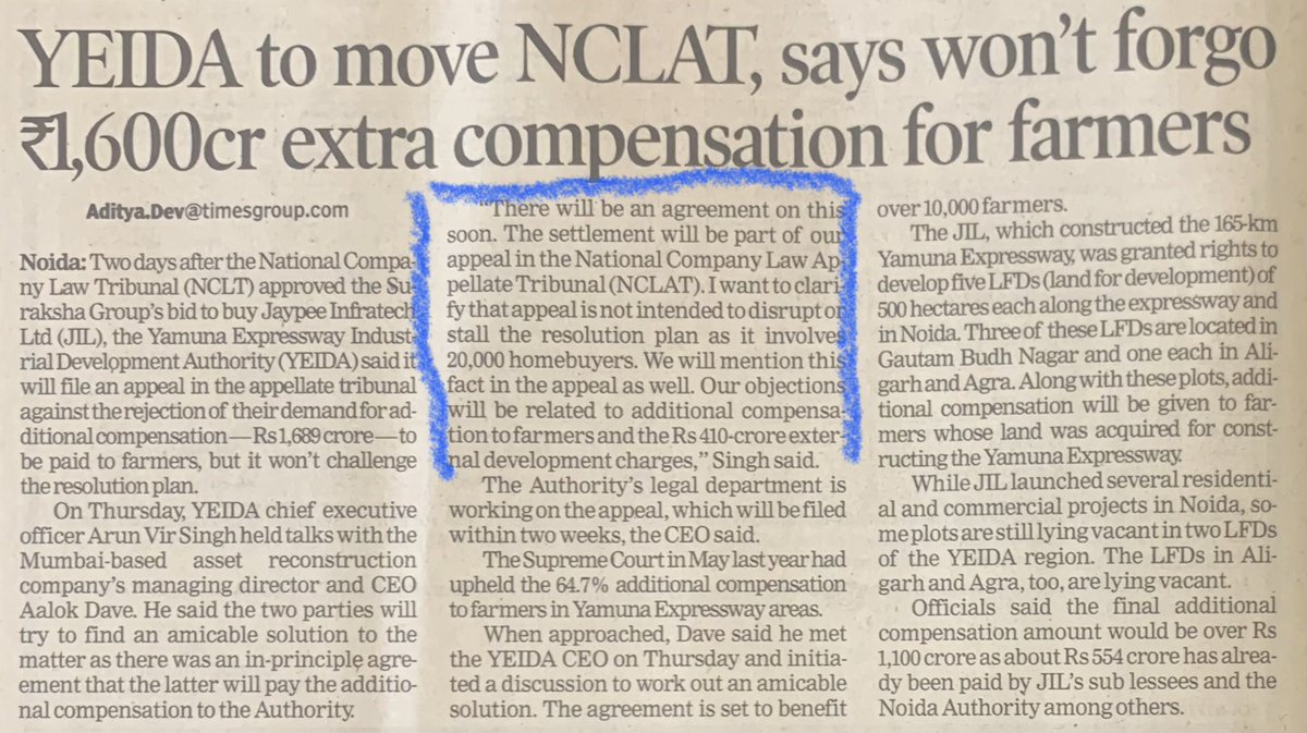 It is true that #NCLT dismissed #Yeida claim BUT now they want to approach #NCLAT for relief. Negations are ongoing &amp; intent is not stall process while this goes in parallel. #CheatedHomeBuyers pray n hope that #SARC takeover of JIL not delayed ! <a href="/myogiadityanath/">Yogi Adityanath</a> <a href="/SurakshaGroup_/">Suraksha Group</a>
