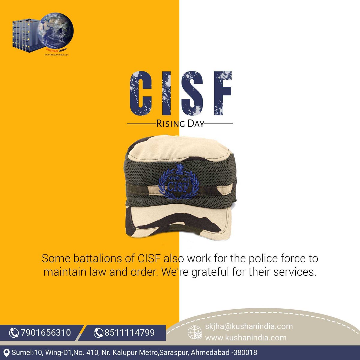 kushanindia's tweet photo. Greetings from Kushan India Logistics LLP
#CISFRaisingDay #army #iloveindia #commando #armycommando #indianarmy #indianmilitaryacademy #jayhind #indian #vandematram https://t.co/w5u17N3Z8w