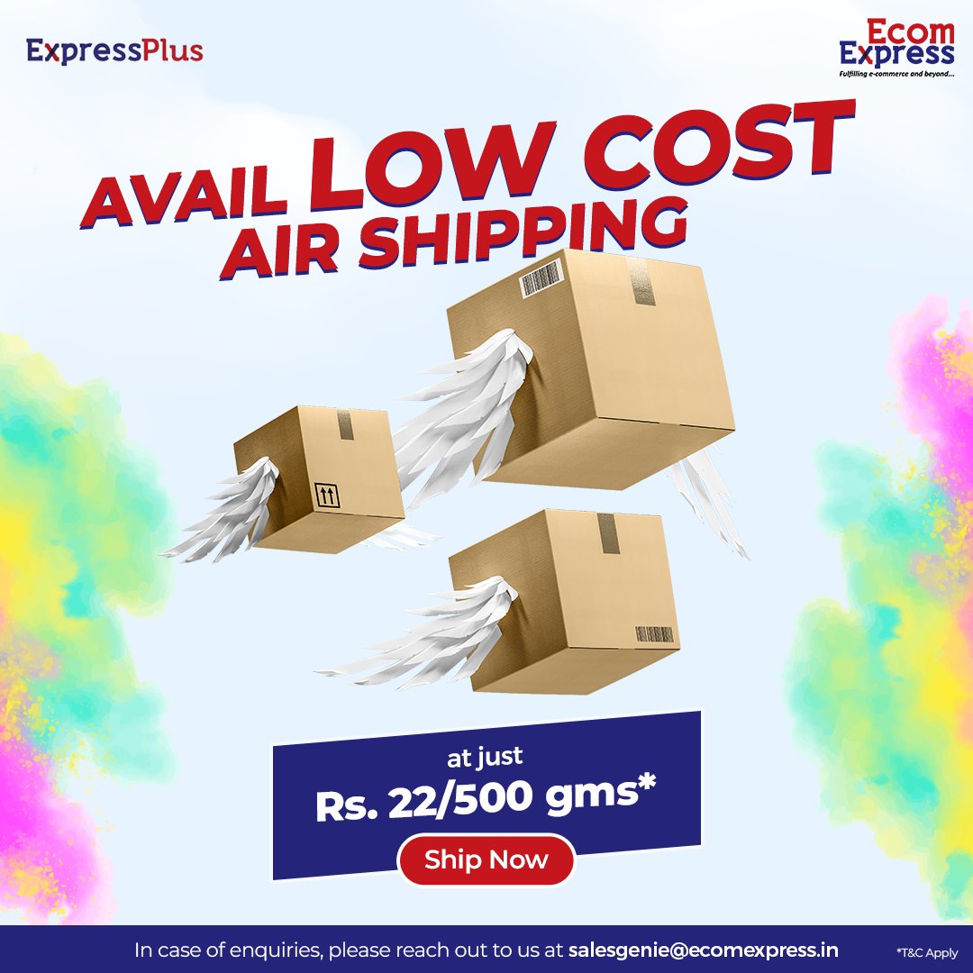 Ecom Express Official (@ecomexpress_ofc) on Twitter photo Give your e-commerce business a boost with fast and affordable air shipping, starting at just Rs. 22/500 gms ✈️
Ship now. Click here:- ecomexpress.in/ship-with-us-c…
📧 salesgenie@ecomexpress.in
📞+91 8826398220
#ecommerce #onlinebusinesses #airshipping #discounts #doorstepdelivery Give your e-commerce business a boost with fast and affordable air shipping, starting at just Rs. 22/500 gms ✈️
Ship now. Click here:- ecomexpress.in/ship-with-us-c…
📧 salesgenie@ecomexpress.in
📞+91 8826398220
#ecommerce #onlinebusinesses #airshipping #discounts #doorstepdelivery