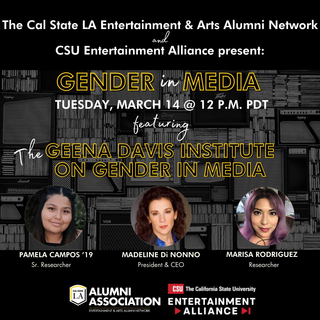 TheCSUEA's tweet image. We are partnering with The Cal State LA Entertainment &amp;amp; Arts Alumni Network to present an industry chat with the Geena Davis Institute on Gender in Media! See you on March 14! Register ASAP at bit.ly/3J5iivl

#csuea #csula #calstatela #alumni #geenadavis #gender #media
