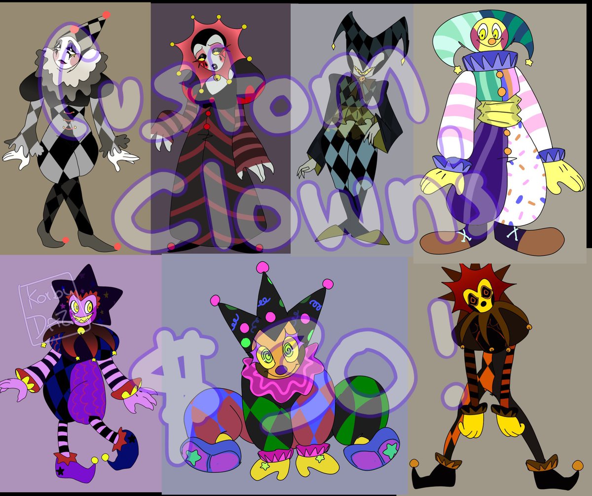 korbydaze's tweet image. ‼️EMERGENCY CLOWN COMMS ACTIVATED!‼️ 
custom clowns are characters I create for you from moodboards! Limiting 2 clowns per slot! Come n get ‘em 🎟️🎪🎡 #clowncommissions #clowncore #commissionsopen